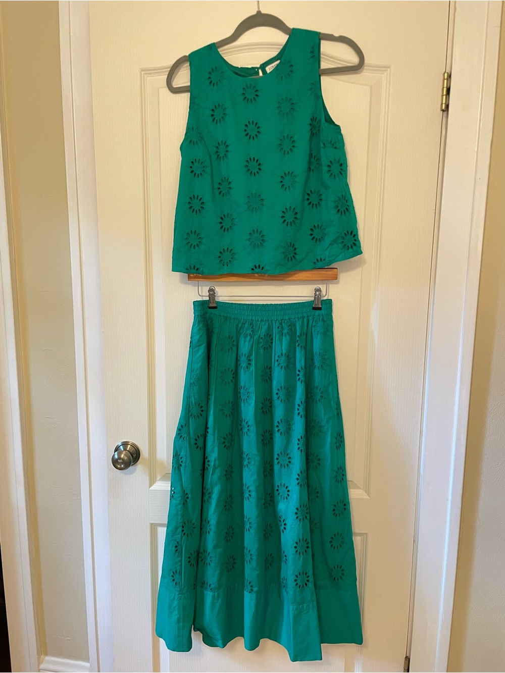 J. Crew Green Eyelet Two-Piece Skirt Set